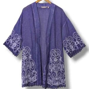 Soft Surroundings Periwinkle Embroidered Salzburg Topper Cardigan Sz S/M S M